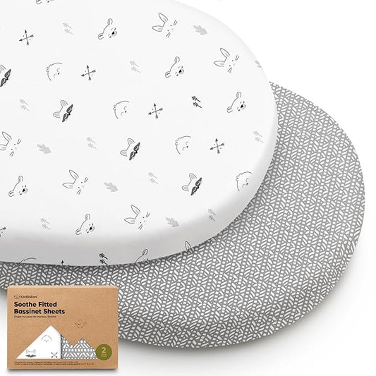 2-Pack Organic Bassinet Sheets for Girls, Boys - 100% Cotton Bassinet Mattress Sheets Compatible with Halo Bassinest Swivel Sleeper, Graco, Baby Delight, Chicco, Unisex Fitted Bassinet Sheets (Nordic)