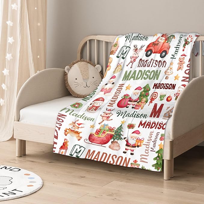 Personalized Baby Blanket for Girls Boys Kids Christmas Custom Baby Blanket with Name Throw Birthday Gift for Toddlers Infants Shower Newborns Nursery Stroller Crib Bed Decor