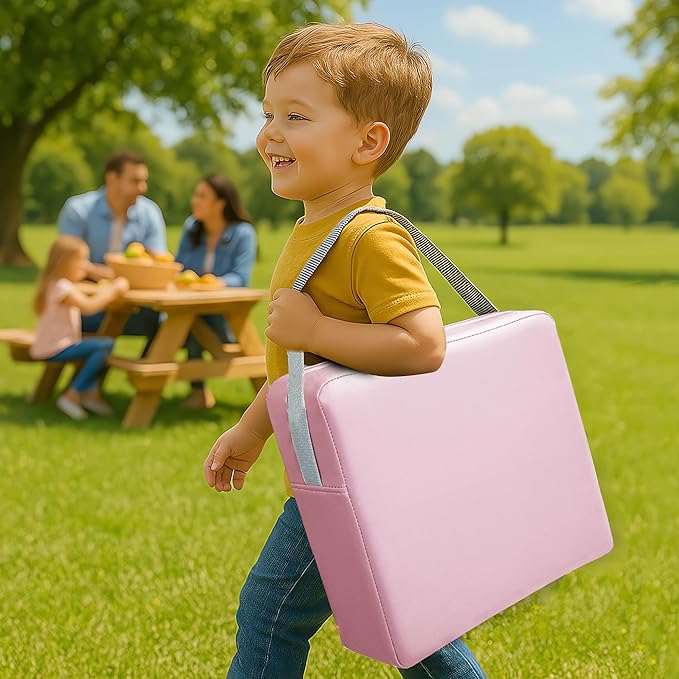 Toddler Booster Seat for Dining Table, 2 Elastic Seat Belts, Anti Scratch PU Skin-Friendly, Waterproof, Anti-Wrinkle, Detachable Non-Slip Bottom - Pink