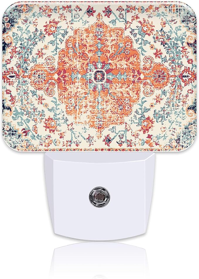 Retro Ethnic Texture Night Light Plug into Wall, Vintage Bohemian Night Light with Dusk to Dawn Sensor for Kid Girls Boys Women Men Bedroom, Hallway, Kitchen, Bathroom, Stairs Decor