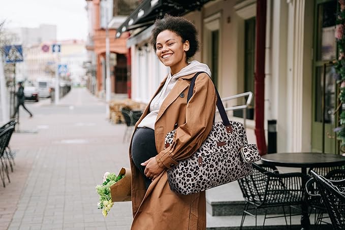 Diaper Bag Tote - Diaper Baby Bags with Pacifier Case, Shoulder Straps, Stroller Clips, Waterproof Large Mommy Maternity Travel Baby Bag for Mom and Dad, Leopard, Medium