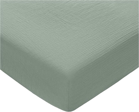 Comfy Cubs 100% Muslin Cotton Fitted Crib Sheet - Soft, Standard & Breathable Crib Sheets for Toddler Mattress - Snug Fit, Secure Elastic with Beautiful Packaging for Boys & Girls - Fern