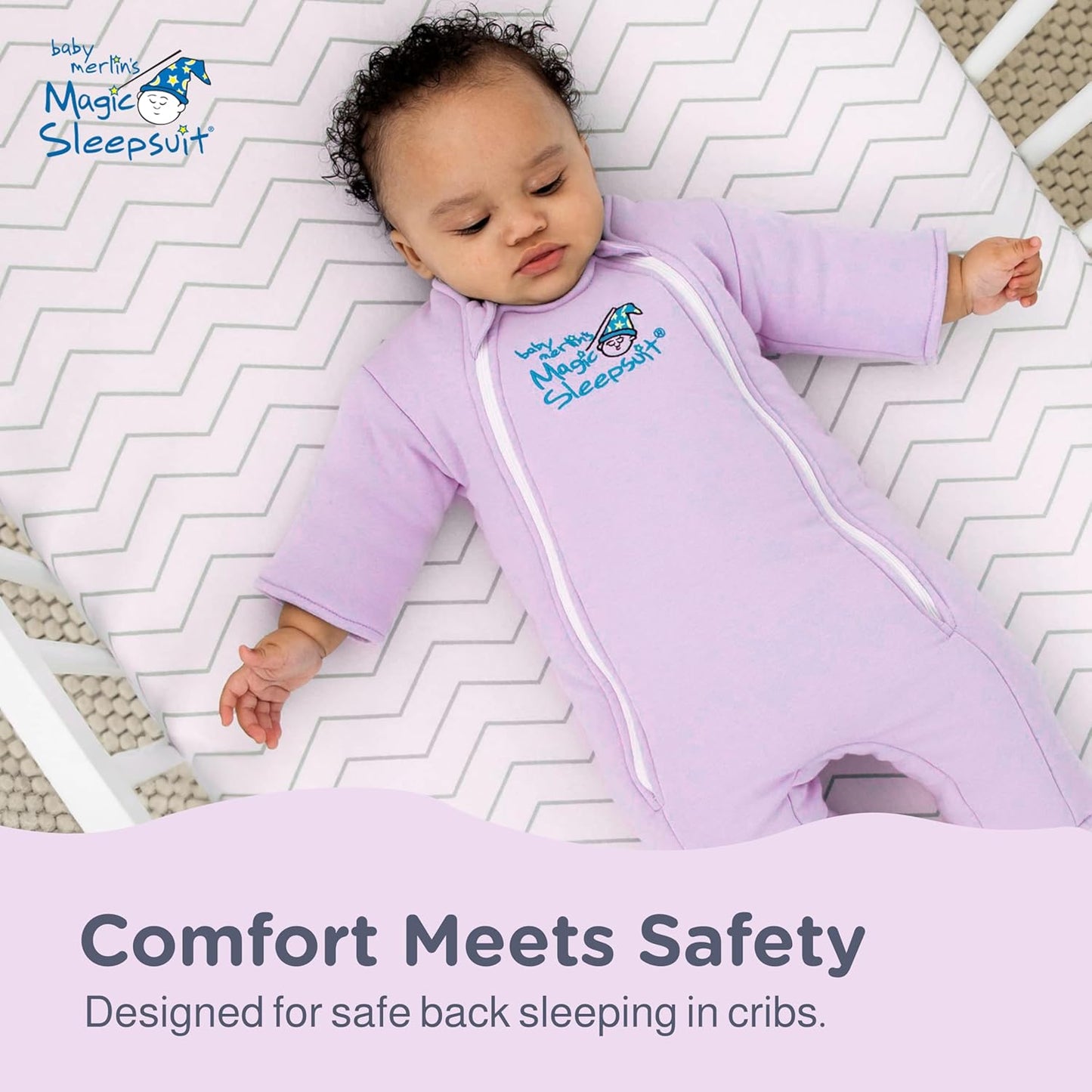 Magic Sleepsuit Baby Merlin's Cotton Baby Swaddle Transition Product - Soft and Cozy Design, Double Zipper for Easy Diaper Changes, Promotes Safe Sleep, 3-6 Months - Lavender - Small 12-18lbs