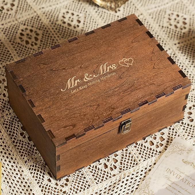 AW BRIDAL Mr and Mrs Wedding Keepsake Box Large for Couples, Wooden Engraved Memory Boxes with Lids, Bridal Shower Gifts for Bride, Engamement Gifts for Engaged Couple, Storage and Decorative Chest
