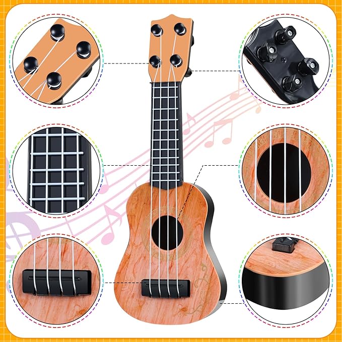 Lenwen 24 Pcs Kids Ukulele Guitar 10 Inch Kids Toy Ukulele 4 Strings Mini Guitar Children Musical Instruments Educational Learning Toy for Toddler Beginner Preschoolers Education