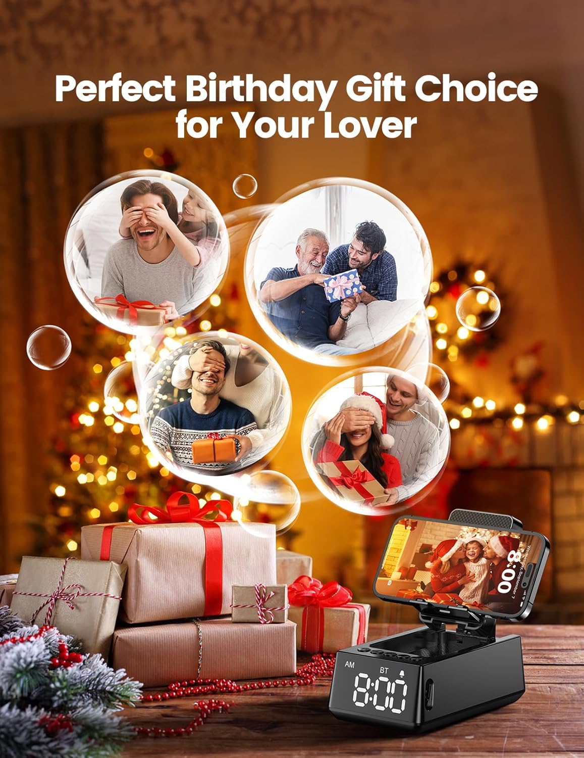 Birthday Gifts for Men Women-Bluetooth Speaker with HD Sound, Stocking Stuffers White Elephant Gifts for Adults, Kitchen Gadgets for Anniversary Idea Gift for Dad Mom Husband Wife(Black)