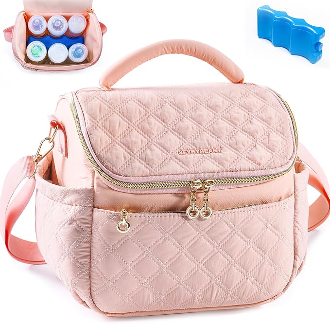 SFYBYHEART Breastmilk Cooler Travel Bag with Ice Pack for 6 Baby Bottles Up to 9 Ounce - Insulated Bottle bag for Daycare - Breastmilk Storage Bag - Baby Bottle Cooler Bag - Bottle Holder