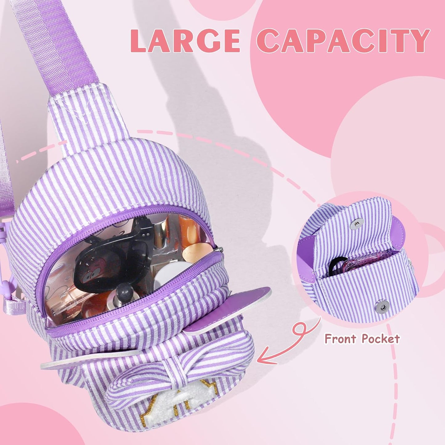 Birthday Gifts for Girls, Sling Bags for Girl Kid Travel, Birthday Gifts for 4 5 6 7 8 9 Year Old Girls Small Initial Purple Cross Body Sling Bag for Daughter Gift (Purple S)