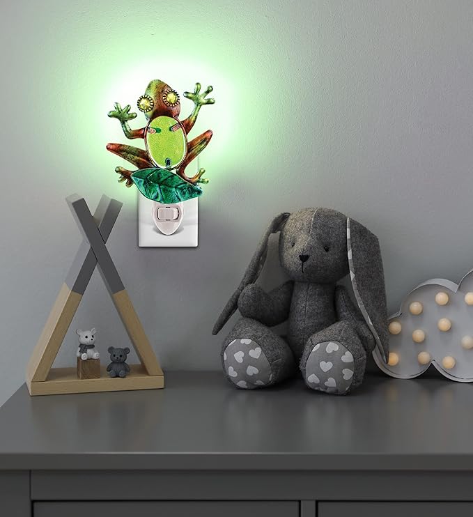 Puzzled Frog Night Light Lamp - Plug in Night Light with On Off Switch, Energy-Efficient Animal Lamp for Stairways, Bedrooms, Bathrooms, Nursery Rooms, Cute Little Green Frog Decor