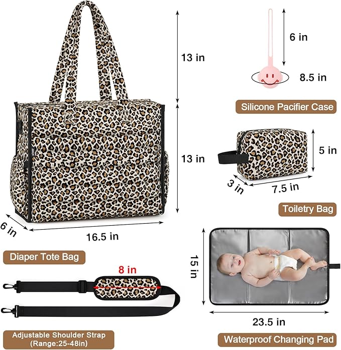 IBFUN Diaper Bag Tote for Baby - Large Baby Bag 4Pcs with Waterproof Changing Pad Pacifier Case, Travel Hospital Mommy Bag