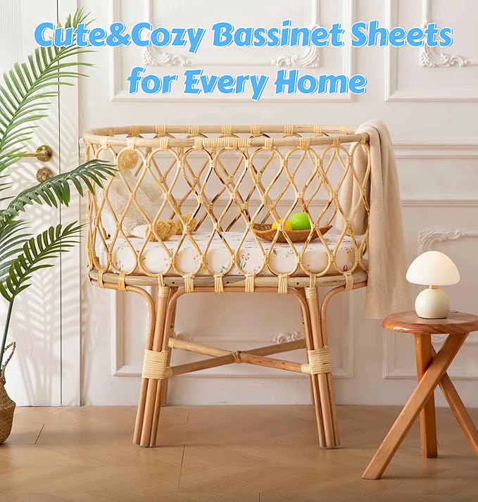 SDY Soft Bassinet Sheets,Pink Rose Bassinet Fitted Sheets for Boys Girls Set 2 Pack,Universal Fit for Rectangle, Round, Oval, Hourglass Mattress Set 32 * 16 * 4 inches (Floral,Pink Rose)