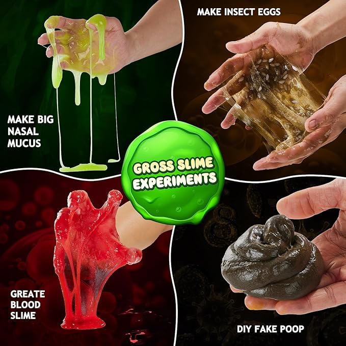 Boys First Gross Science Kit for Kids Age 6-8 8-12, Science Slime Kit for Boy, Christmas Birthday Gift Ideas for Boy 8-10, Chemistry Set with Brain Dissection, Poop Experiment, STEM Toys