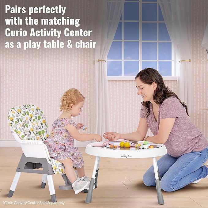 Dream On Me Curio Sit N Seek 3 in 1 Convertible Baby High Chair in Lime, Removable and Adjustable Tray, Portable High Chair, Adjustable Legs, Detachable Footrest, PU Fabric & 5 Point Safety Harness