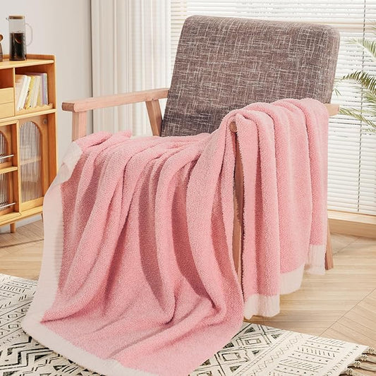 NEXHOME PRO Soft Blankets Pink, Cozy Throw Blanket for Couch, Warm Reversible Knit Blanket for Women, Fuzzy Lightweight Throws for Sofa, Bed, Picnic, Heather Hot Pink, 50 x 60 inches