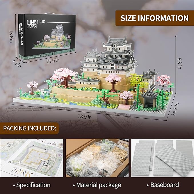 Japanese Micro Building Blocks Sets for Adults 10080 PCS Japan Himeji Castle with Cherry Blossoms Model Kit Big Architecture Landmarks Collection Kit