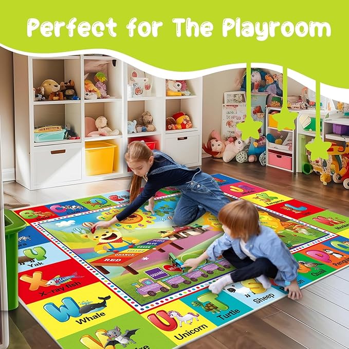 ABC Rug for Kids Room, ABC Mats for Floor Toddlers, Alphabet Play Mat Elementary Preschool Kid's Rugs wtih ABC, Numbers, Animals - (78.7x59 Inches)