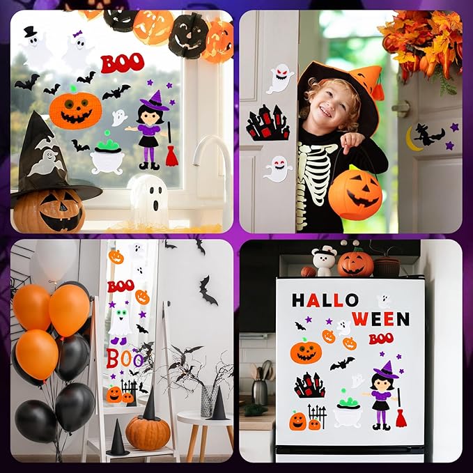 5 Pcs Halloween Window Clings Gel Stickers, Reusable Ghost Pumpkin Bat Witch Decals for Windows, Glass, Mirrors, Refrigerator, Halloween Party Decorations (Boo)