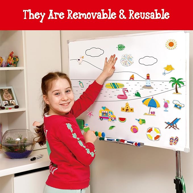 40PCS Reusable Jelly Stickers, Waterproof Summer Beach Window Cling Stickers for Toddlers, Removable Easy to Clean Gel Decals for Kids, Adults, Home & Classroom Decors, Travel Toy (Not Edible)