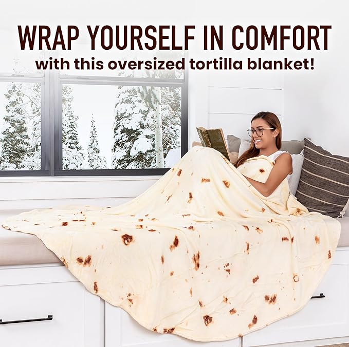 Zulay Burritos Tortilla Blanket Wrap - Double Sided Large 71 Inch Flannel Round Blanket - Premium 280 GSM - Fun White Elephant Gift for Adults