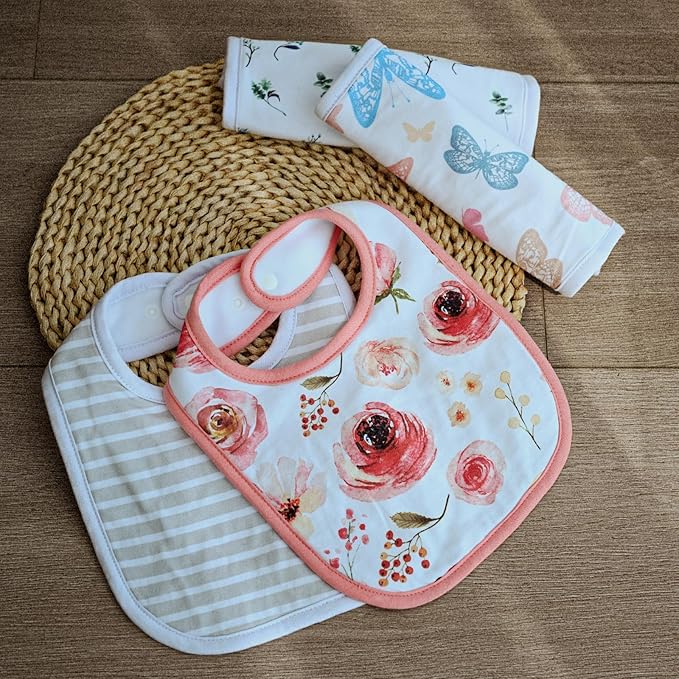 10 Pack Cotton Snap Bibs for Baby Boy Girl, Super Soft Drool Bibs for Teething and Feeding