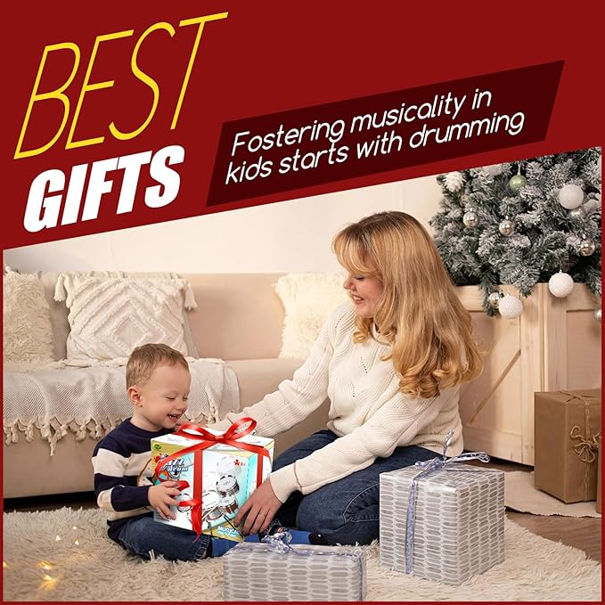 TWFRIC Toy Drum Kit for Kids 3-5 Upgraded Toddler Rock Drum Set with 5 Drums Musical Instrument Toys for 3 4 5 Year Old Boys Girls Gifts 4-6