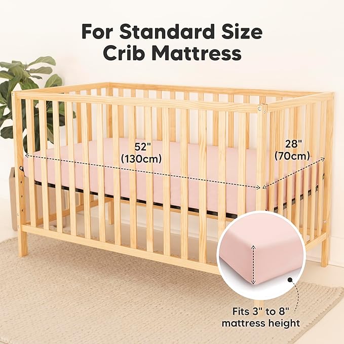 2-Pack Waterproof Baby Crib Sheets for Boys, Girls - 52x28 Viscose Derived from Bamboo Toddler Bed Sheet Neutral, Fitted Crib Mattress Protector Cover for Baby Bedding, Soft & Gentle (Cameo)