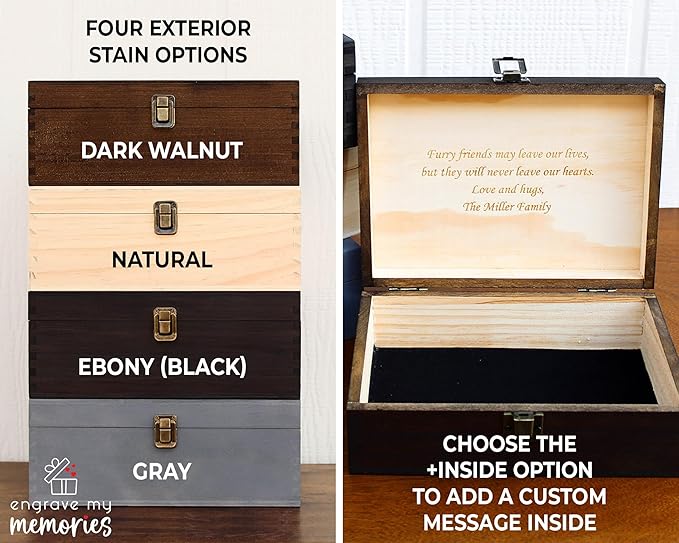 Personalized Pet Memory Keepsake Box Custom Engraved Wooden Memorial Box with Lid - Pet Loss Gift for Dogs or Cats Remembrance Storage Boxes for Ashes, Urns, Photos Forever Friend Always In Your Heart