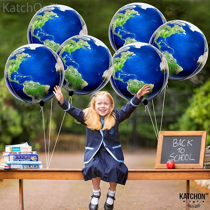 KatchOn, Large Earth Balloons Set - 22 Inch, 6 Pieces | 360 Degree 4D World Balloons, Travel Themed Party Decorations | Globe, Planet Balloon for Classroom Decorations | Earth Day Decoration