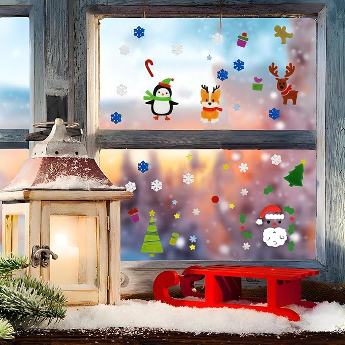 6Pcs Christmas Thick Gel Clings, Christmas Clings Window Stickers Supplies for Children Jelly Window Stickers, Cute Pumpkins Witch Bats Window Clings Easy to Paste Xmas Window Decors Supplies