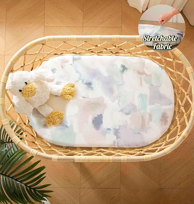 SDY Ink Soft Bassinet Sheets,Microfiber Jersey Bassinet Fitted Sheets for Boys Girls Set 2 Pack,for Rectangle, Round, Oval, Hourglass Mattress