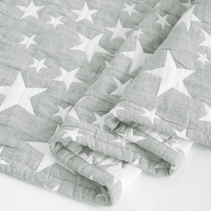 NTBAY 3 Layer Toddler Blanket, Muslin Cotton Jacquard Bed Blankets, Lightweight Thermal Baby Blanket, Super Soft and Warm Crib Blanket for All Seasons, Decoration Gift, 30"x40", Grey Star