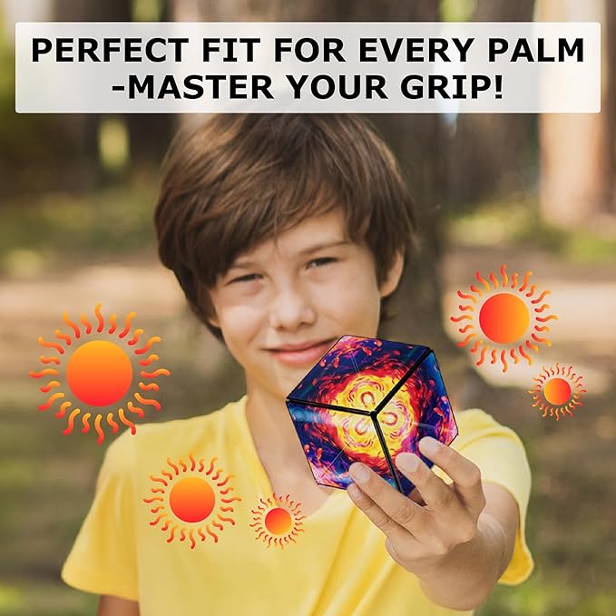 SHASHIBO Shape Shifting Box - Award-Winning Fidget Toy w/ 36 Rare Earth Magnets - Fidget Cube Transforms Into Over 70 Shapes, Sensory Toy Gift for Kids, Teens, and Adults (Solar)