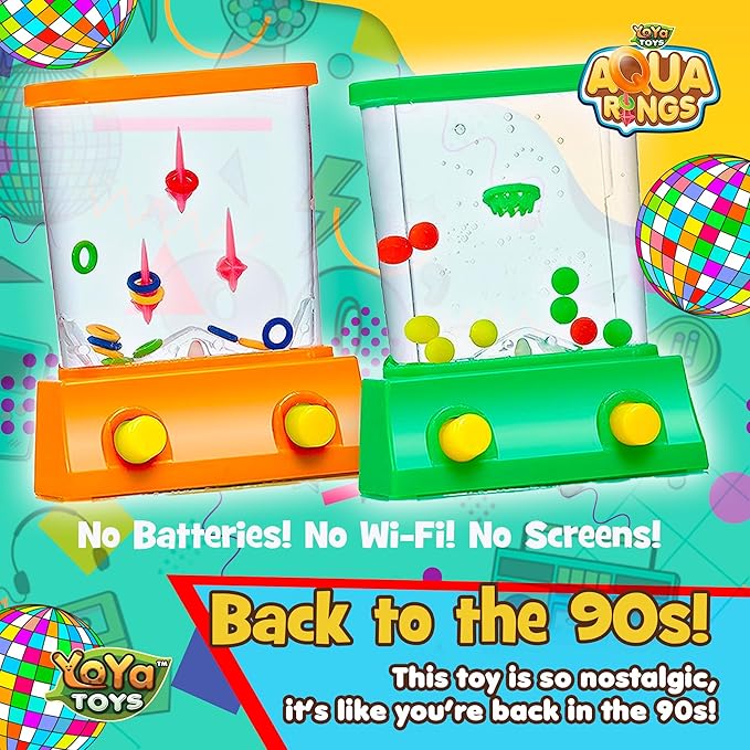 YoYa Toys Aqua Rings Handheld Water Game - Set of 2 - Water Ring Toss and Basketball Hoop Toy - Gift for Ages 3 4 5 6 7 8 9 - Nostalgic 80's 90's Retro Mini Games - Fun Car Road Trip Travel Activities