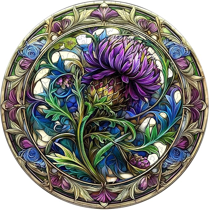 KAAYEE Wooden Jigsaw Puzzles-Scotch Thistle Wooden Puzzle Adult 450 PCS Unique Shape Wood Puzzle Adult,3D Visual Effect Puzzle for Adults,Family Puzzles Aduls (XL-17.3 * 17.3in)