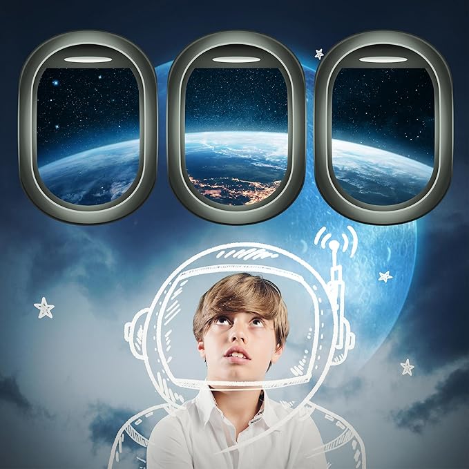 Glow in The Dark 3D Space Wall Decals, Set of 3 Galaxy Window Stickers for Wall, Space Themed Room Decor for Kids Boys (Green)