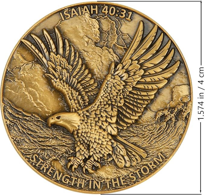 1.57 Inch Zinc Alloy Double-Sided 3D Eagle Challenge Coin - Inspirational Design with Isaiah 40:31 Engraving, Strength in The Storm Theme