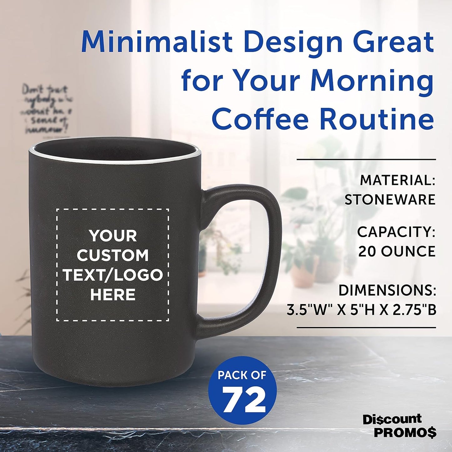 Custom El Grande Matte Ceramic Mugs 20 oz. Set of 72, Personalized Bulk Pack - Perfect for Tea, Espresso, Cappuccino, Hot Cocoa - Charcoal