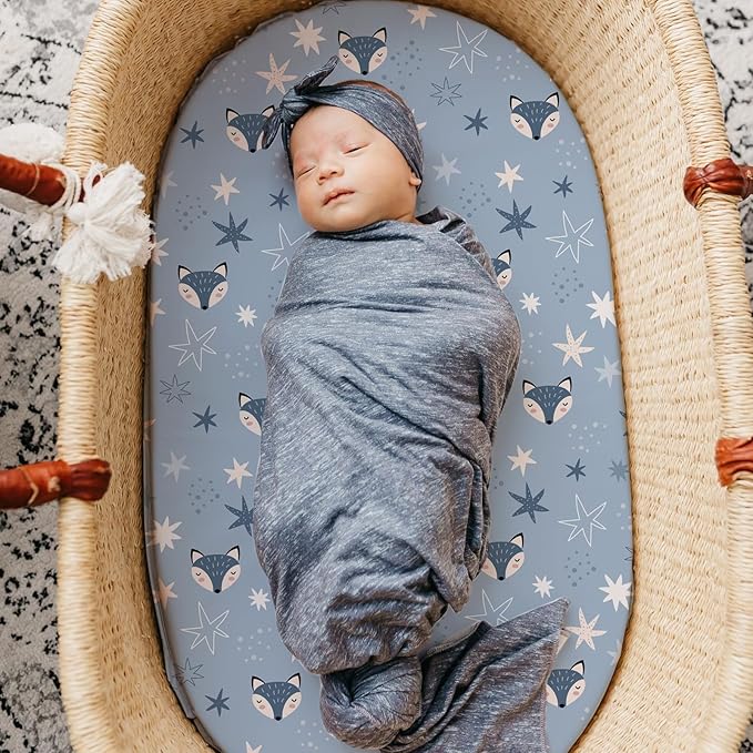 Stretch Fitted Bassinet Sheet Set BROLEX 2 Pack Cradle Sheets for Bassinet Pad/Mattress,Unisex Boys Girls,Ultra Soft,Starry Fox