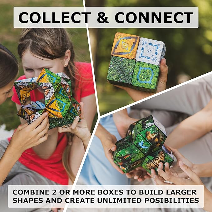 SHASHIBO Shape Shifting Box - Award-Winning Fidget Toy w/ 36 Rare Earth Magnets - Fidget Cube Transforms Into Over 70 Shapes, Sensory Toy Gift for Kids, Teens, and Adults (Wild Series - Savannah)