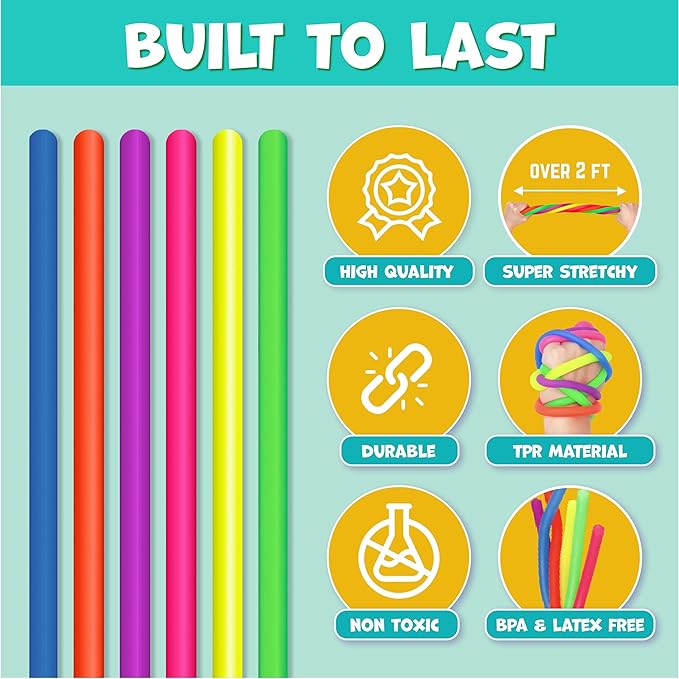 BUNMO Sensory Toys Stretchy Strings for Toddlers 3+ - Stimulating & Addictive Fidget Toys for Kids - Hours of Fun for Kids - Non-Mouthable Toy 3+ - Mini Smooth 12 Pack