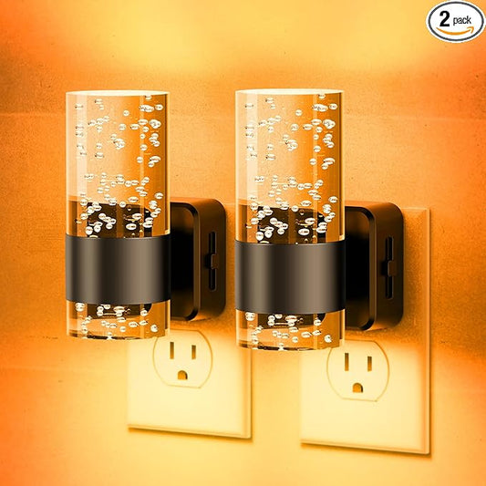 JandCase Night Light, Automatic Night Lights Plug into Wall, 2 Pack Dimmable LED Night Light with Adjustable Brightness, Night Lights Plug in with Auto Light Sensor, Amber for Bathroom Hallway Decor