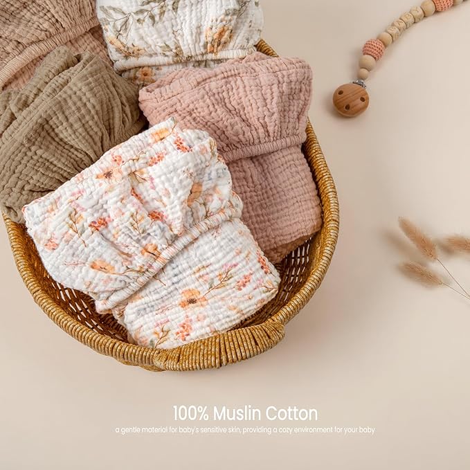 lulumoon Baby Bassinet Sheets Muslin: Cotton Bedside Bassinet Sheets Leaf for Boys - Fitted for Bedside Sleeper Mattress