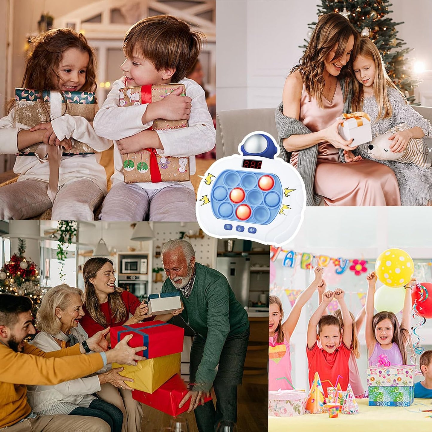 Fast Push Game Pop Fidget Toy for Kids, Quick Push Bubble Game 6 Modes Handheld Puzzle Game Sensory Toy with LED Screen Pop It Game Light Up Fidget Toy Gift for 3 to 12 Year Old Girls Boys