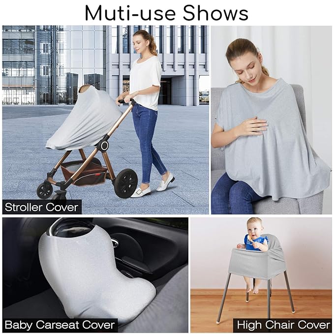 Nursing Cover & Baby Nursing Poncho,Multi Use Breastfeeding Cover for CarSeat Canopy, High Seat Cover, Stroller Cover, Shopping Cart Cover,Nursing Scarf for Boy and Girl by Kefee Kol (Grey)