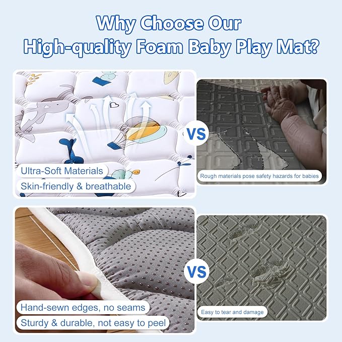 Premium Foam Baby Play Mat for Floor 79" X 71", Extra Large Soft Thicker Activity Playmats for Babies, Toddlers, Infants, Play & Tummy Time, Foldable & Machine Washable Baby Crawling Mat