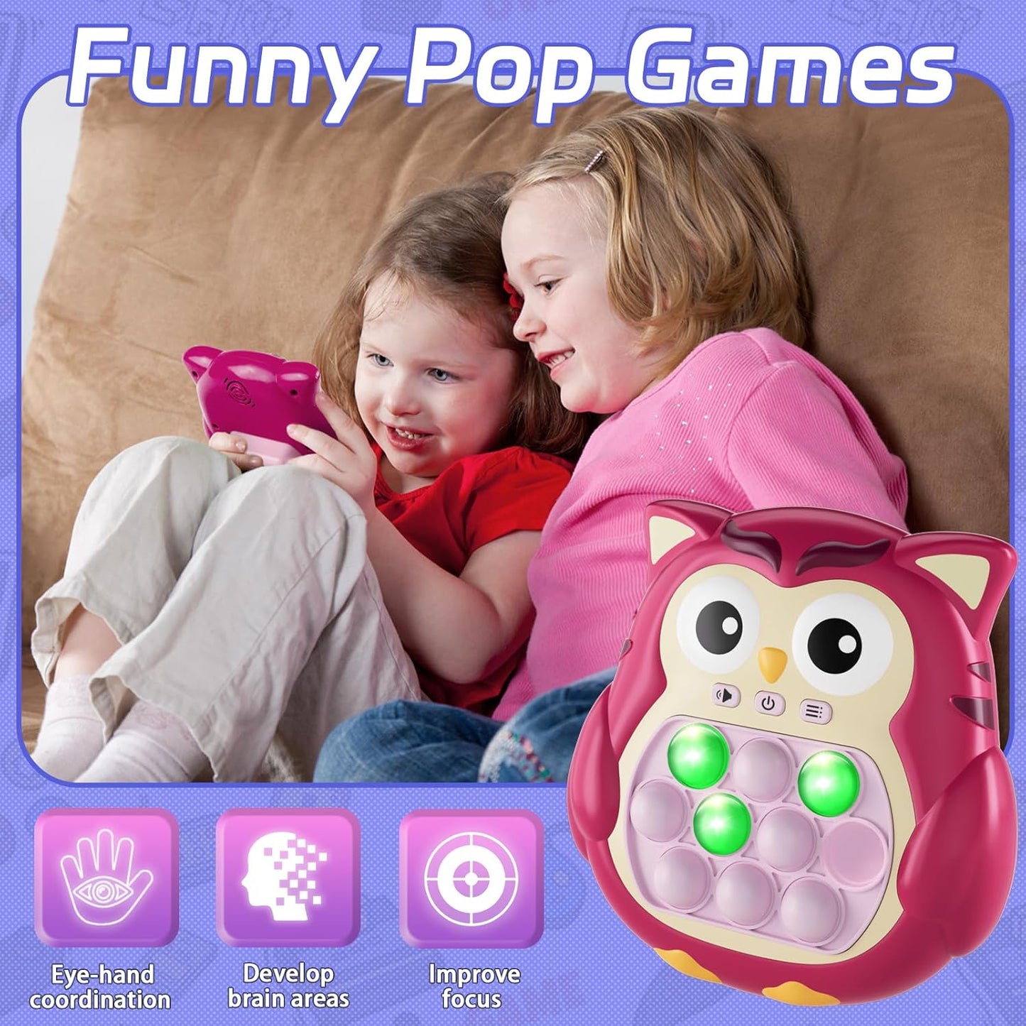 Pop It Game Light Up Fidget Toys, Handheld Games for Kids, Quick Push Bubbles Game Console, Autism Sensory Toys Birthday Gifts for Girls Kids Teens Adults(RED)