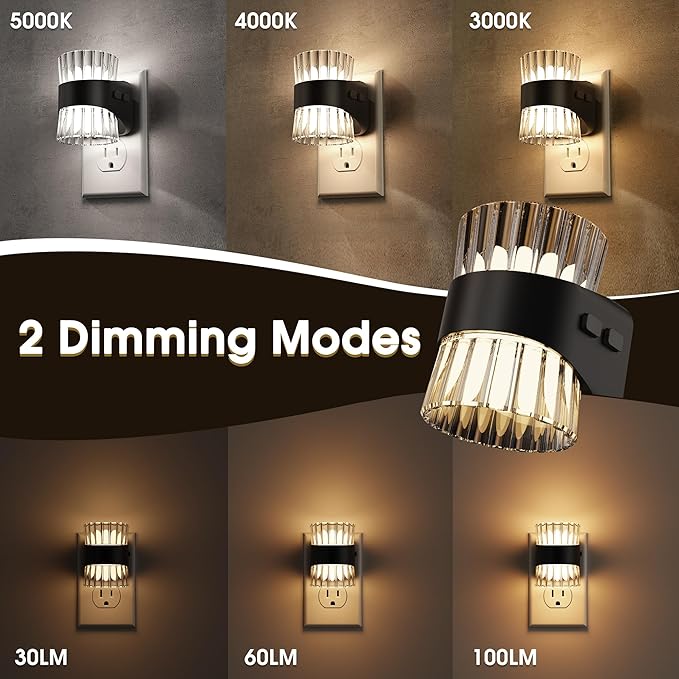 Night Light, Night Lights Plug into Wall, LED Clear Night Light for Kids, Adjustable Brightness NightLights with Dusk to Dawn Sensor for Bedroom Bathroom, 3000K/4000k/5000K, 2 Pack