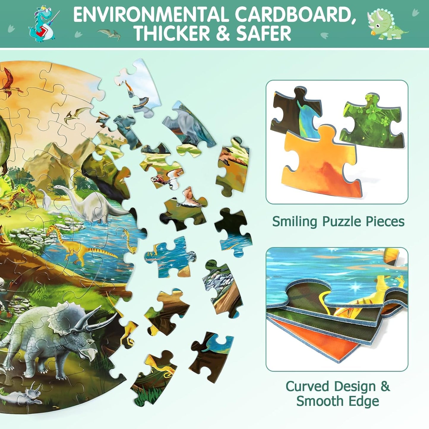 Floor Puzzles for Kids Ages 3-8, 70 Piece Dinosaur Jigsaw Puzzle for Kids Ages 3+ Year Old Large Round Toddler Puzzles Preschool Learning Educational Toys Gift for Boys Girls (Tyrannosaurus)