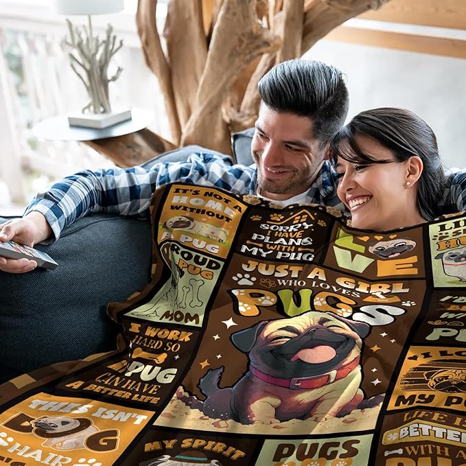 Pug Blanket Gifts for Women, Dog Lover Gifts, Pug Lovers, 50 * 60" Soft Throw Blanket for Christmas Birthday for Women