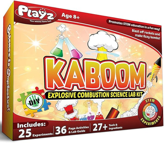 Playz Kaboom! 50+ Explosive Science Experiments Kit for Kids Age 8-12 with 25 Playz Lab Token Experiments - Chemistry Set STEM Learning & Educational Toys & Gifts for Boys, Girls, Teenagers & Kids